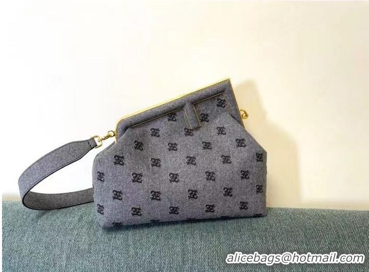 Buy Fashionable FENDI FIRST MEDIUM flannel bag with embroidery 8BP127A gray