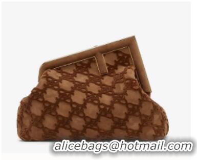 Duplicate FENDI FIRST MEDIUM suede bag 8BP127A Brown