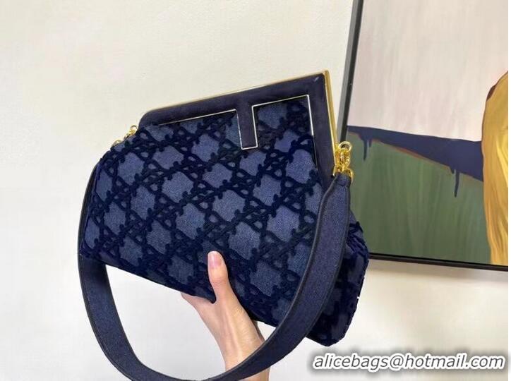 Unique Discount FENDI FIRST MEDIUM suede bag 8BP127A dark blue