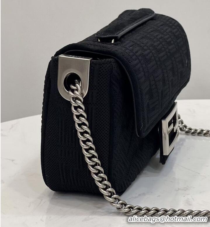 Luxury Cheap FENDI MIDI BAGUETTE CHAIN FF fabric bag 8BR793 black