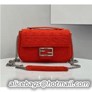 Famous Brand FENDI MIDI BAGUETTE CHAIN FF fabric bag 8BR793 Red