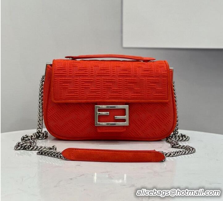 Famous Brand FENDI MIDI BAGUETTE CHAIN FF fabric bag 8BR793 Red