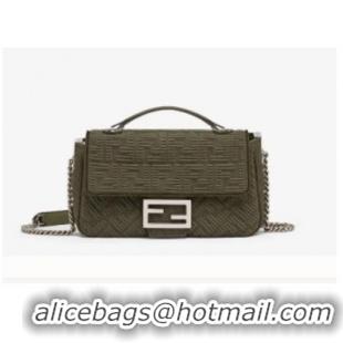 Purchase Grade FENDI MIDI BAGUETTE CHAIN FF fabric bag 8BR793 Green