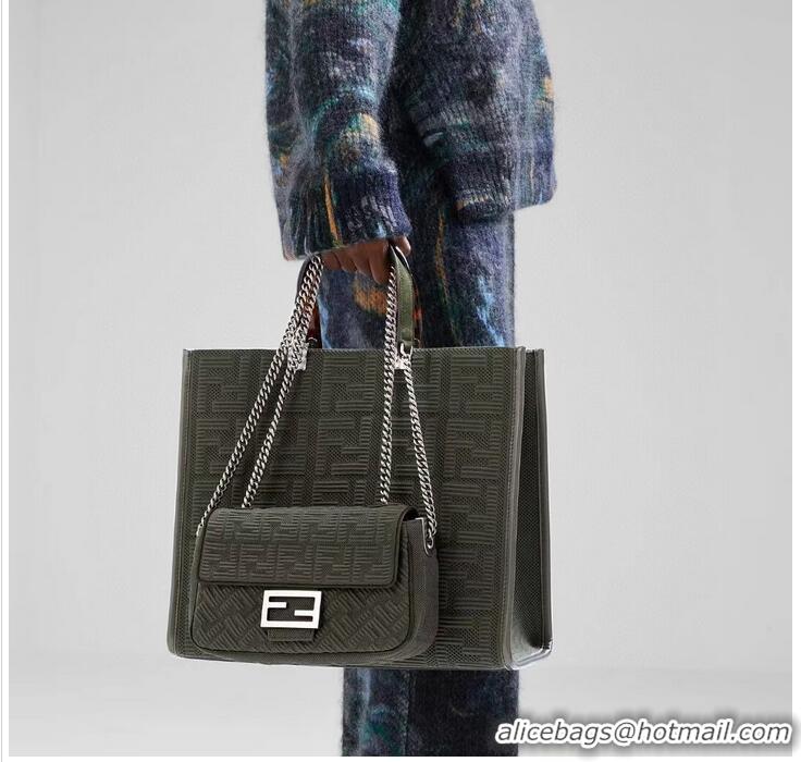 Purchase Grade FENDI MIDI BAGUETTE CHAIN FF fabric bag 8BR793 Green