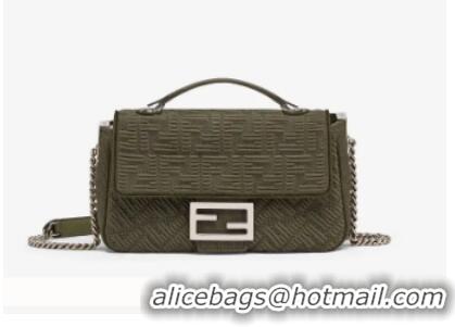 Purchase Grade FENDI MIDI BAGUETTE CHAIN FF fabric bag 8BR793 Green