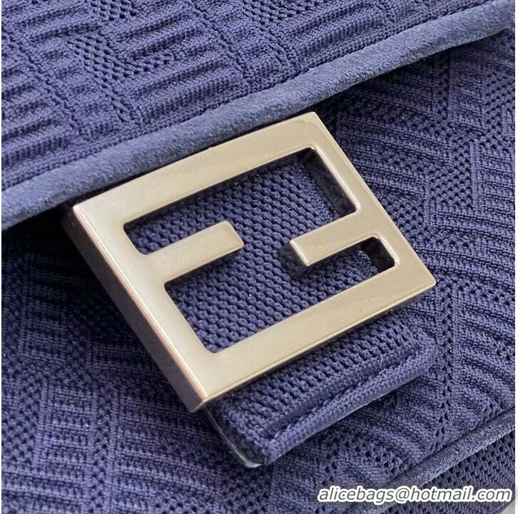 Inexpensive FENDI MIDI BAGUETTE CHAIN FF fabric bag 8BR793 dark blue