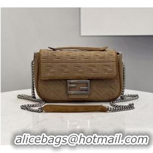 Grade Quality FENDI MIDI BAGUETTE CHAIN FF fabric bag 8BR793 Beige