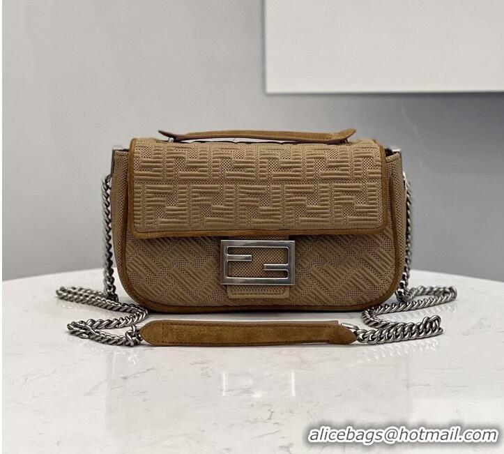 Grade Quality FENDI MIDI BAGUETTE CHAIN FF fabric bag 8BR793 Beige