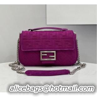 Buy Discount FENDI MIDI BAGUETTE CHAIN FF fabric bag 8BR793 Purple