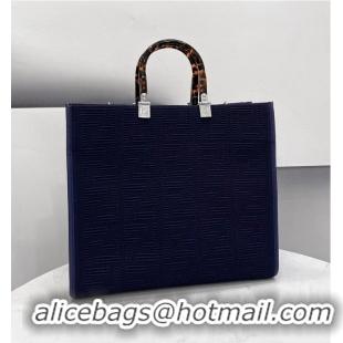 Super Quality FENDI SUNSHINE MEDIUM FF fabric shopper 8BH386A dark blue