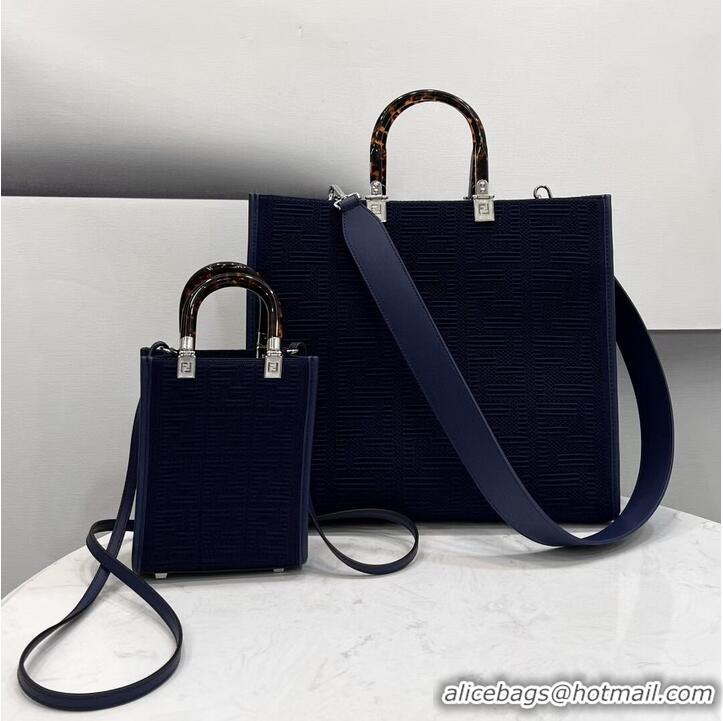 Super Quality FENDI SUNSHINE MEDIUM FF fabric shopper 8BH386A dark blue