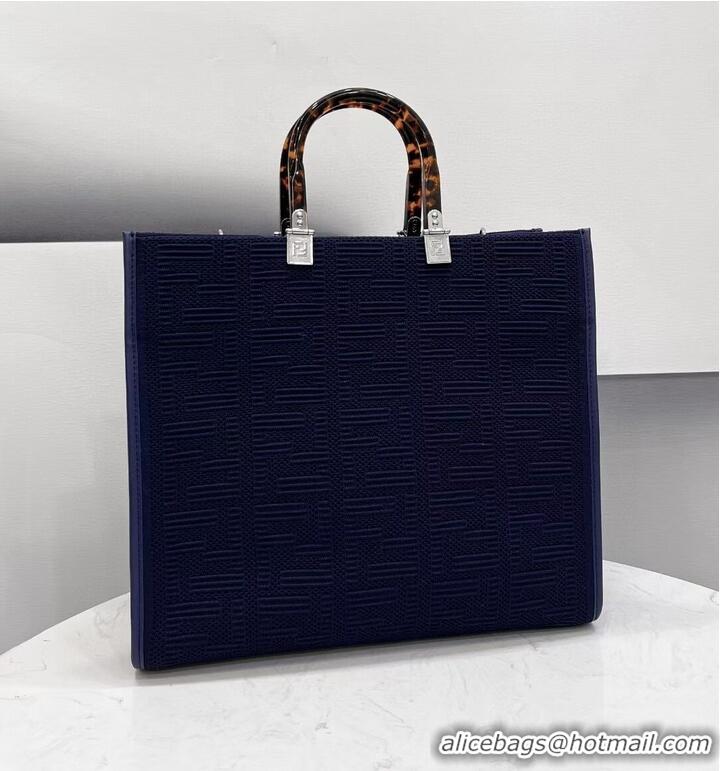 Super Quality FENDI SUNSHINE MEDIUM FF fabric shopper 8BH386A dark blue