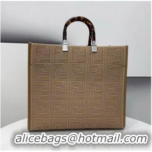 Shop Duplicate FENDI SUNSHINE MEDIUM FF fabric shopper 8BH386A Beige