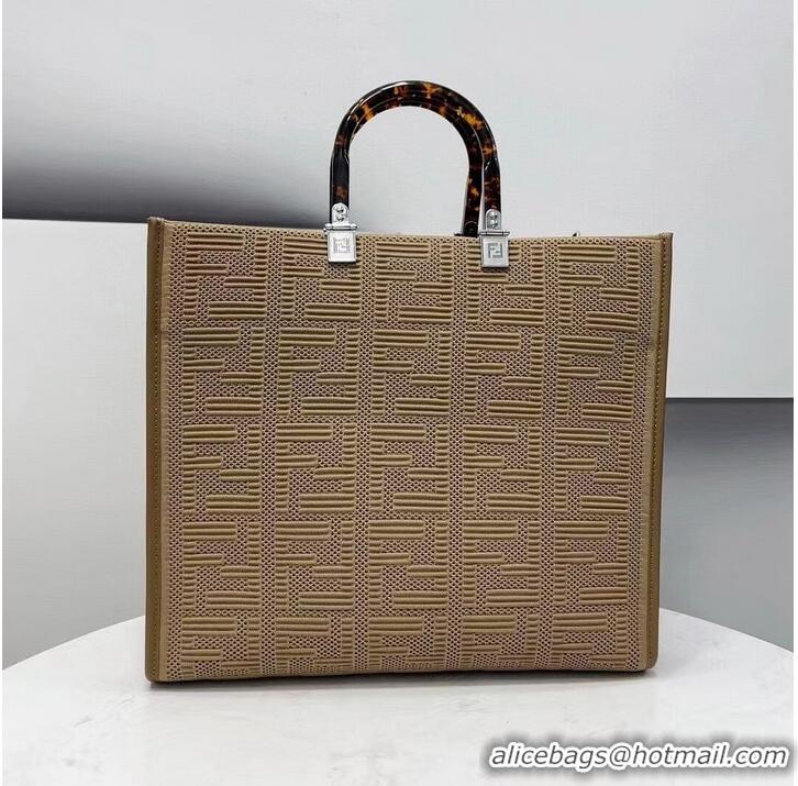 Shop Duplicate FENDI SUNSHINE MEDIUM FF fabric shopper 8BH386A Beige