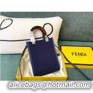 Luxury Cheap FENDI MINI SUNSHINE SHOPPER FF fabric mini-bag 8BS051AG dark blue