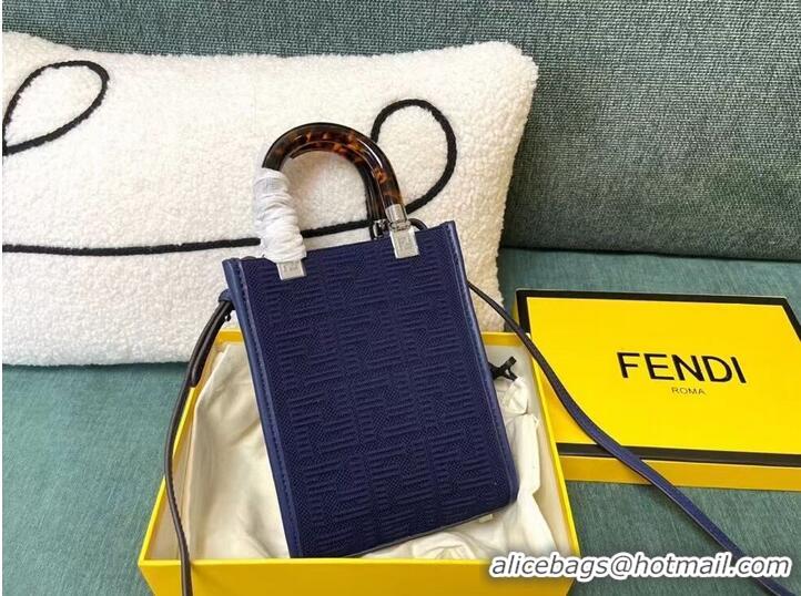 Luxury Cheap FENDI MINI SUNSHINE SHOPPER FF fabric mini-bag 8BS051AG dark blue