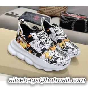 Most Popular Versace Print Sneakers 012691 White/Black/Yellow