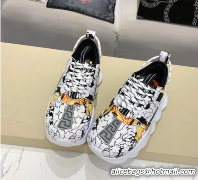 Most Popular Versace Print Sneakers 012691 White/Black/Yellow