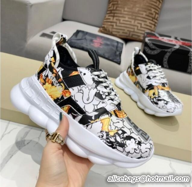 Most Popular Versace Print Sneakers 012691 White/Black/Yellow