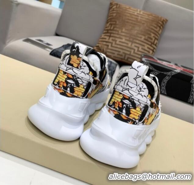 Most Popular Versace Print Sneakers 012691 White/Black/Yellow