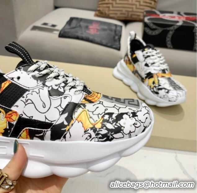 Most Popular Versace Print Sneakers 012691 White/Black/Yellow