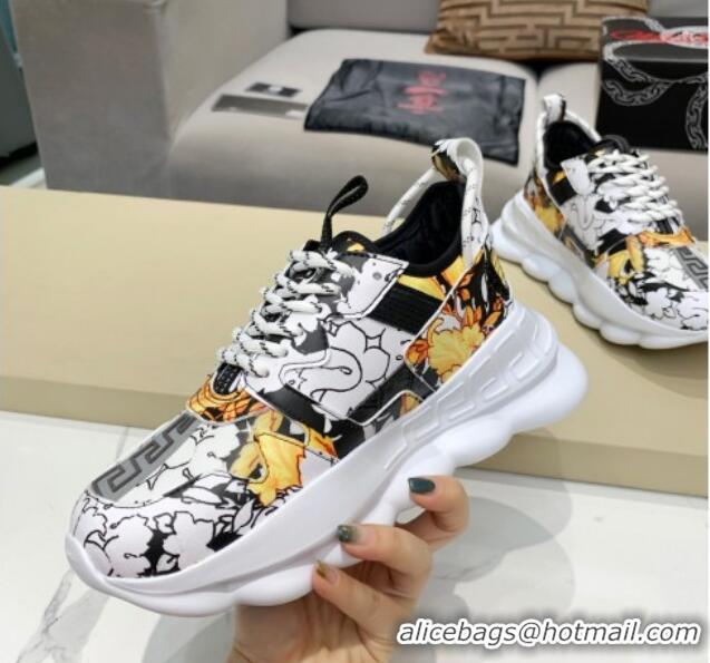 Most Popular Versace Print Sneakers 012691 White/Black/Yellow