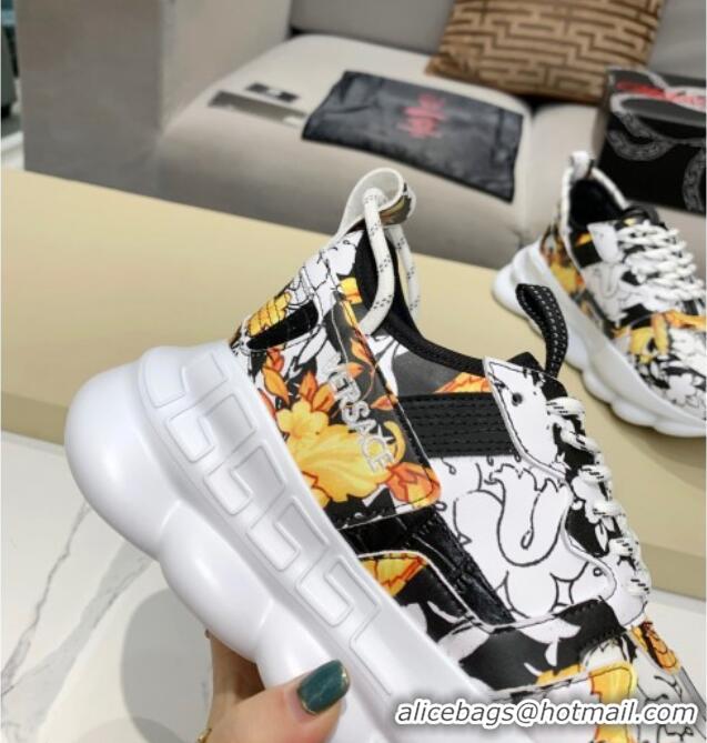 Most Popular Versace Print Sneakers 012691 White/Black/Yellow