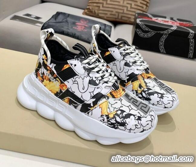 Most Popular Versace Print Sneakers 012691 White/Black/Yellow