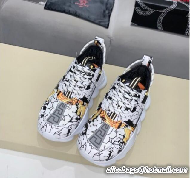 Most Popular Versace Print Sneakers 012691 White/Black/Yellow