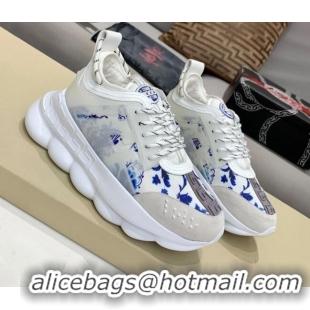 Classic Hot Versace Print Sneakers White/Blue 126105