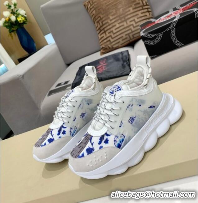 Classic Hot Versace Print Sneakers White/Blue 126105