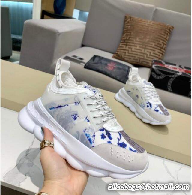 Classic Hot Versace Print Sneakers White/Blue 126105