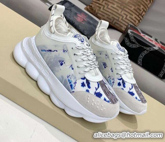 Classic Hot Versace Print Sneakers White/Blue 126105