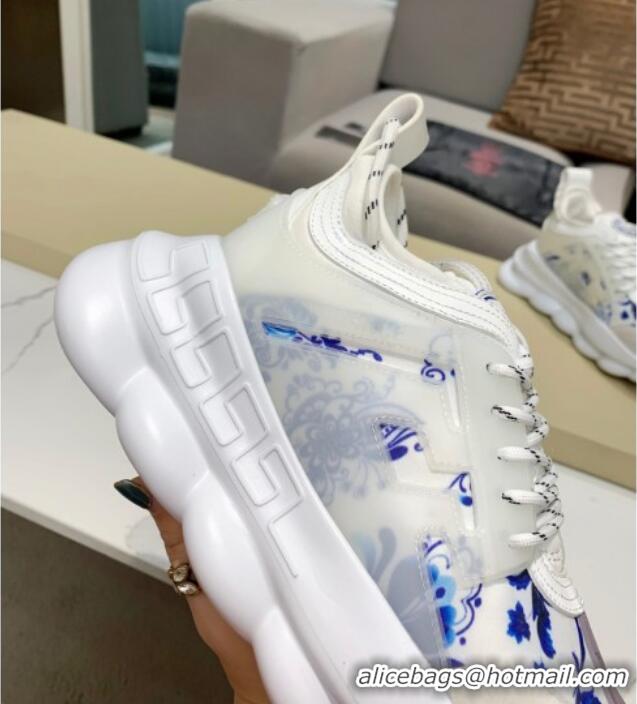 Classic Hot Versace Print Sneakers White/Blue 126105