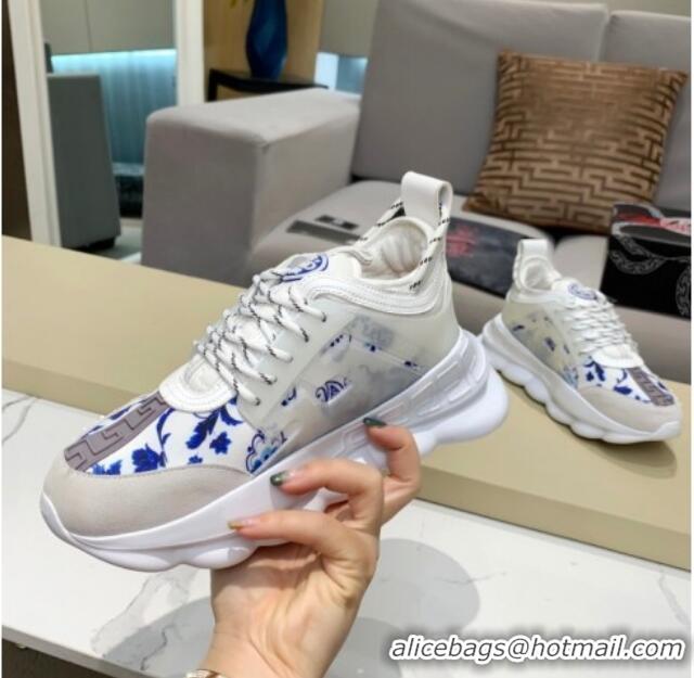 Classic Hot Versace Print Sneakers White/Blue 126105