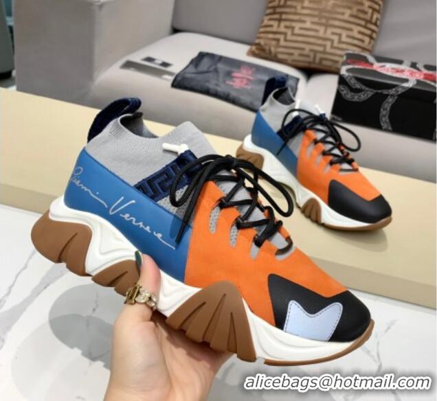 Best Luxury Versace Squalo Knit Sneakers 126117 Blue/Orange