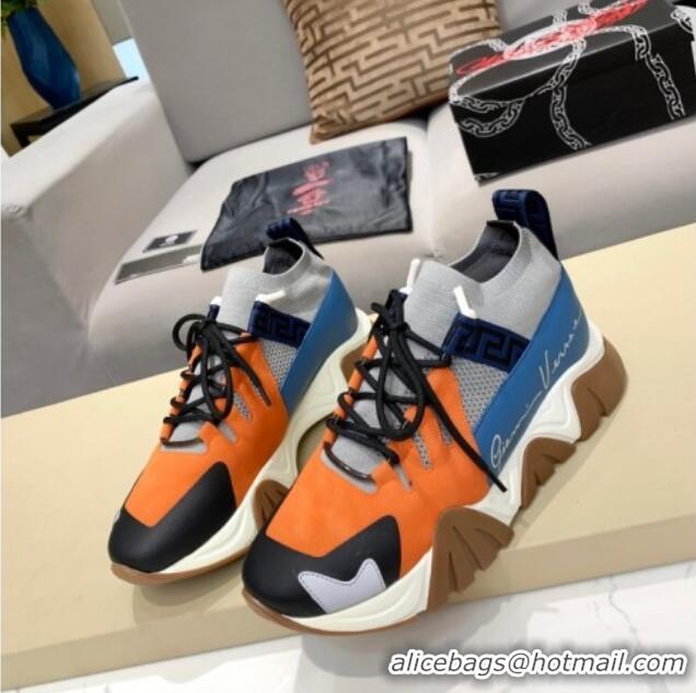 Best Luxury Versace Squalo Knit Sneakers 126117 Blue/Orange