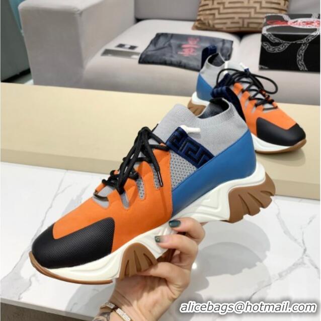 Best Luxury Versace Squalo Knit Sneakers 126117 Blue/Orange