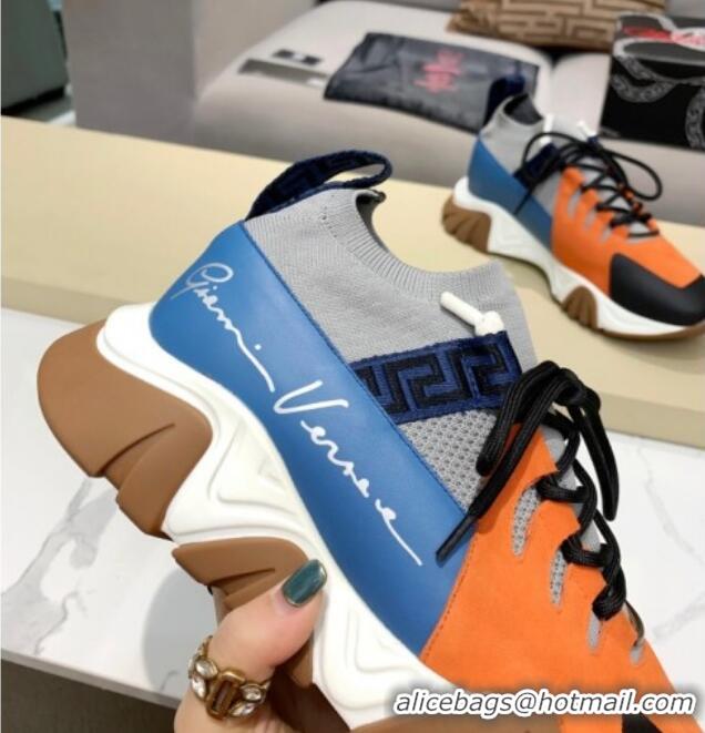 Best Luxury Versace Squalo Knit Sneakers 126117 Blue/Orange