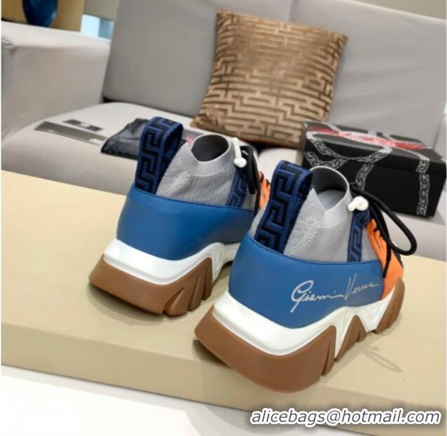 Best Luxury Versace Squalo Knit Sneakers 126117 Blue/Orange