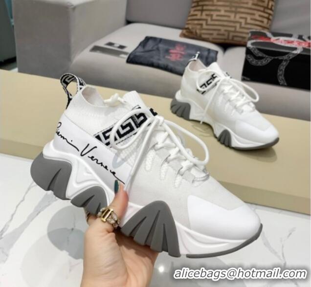 Best Luxury Versace Squalo Knit Sneakers 126117 White