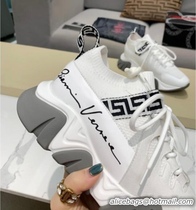 Best Luxury Versace Squalo Knit Sneakers 126117 White