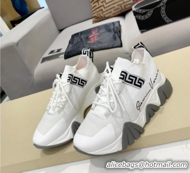 Best Luxury Versace Squalo Knit Sneakers 126117 White