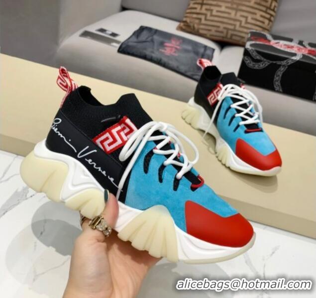 Super Quality Versace Squalo Knit Sneakers 126117 Blue/Red