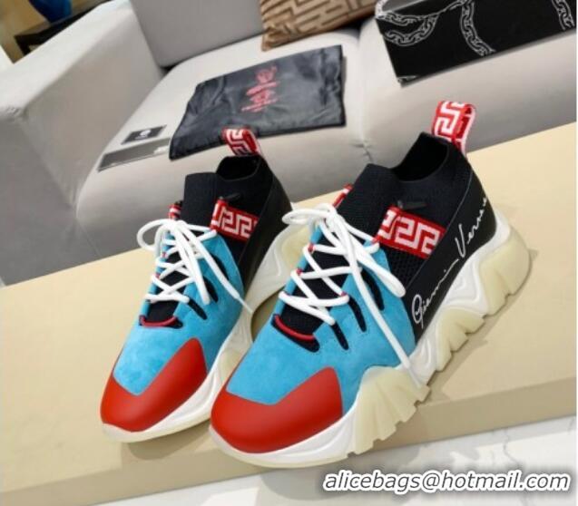 Super Quality Versace Squalo Knit Sneakers 126117 Blue/Red