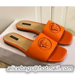 Low Cost Versace Logo Flat Slide Sandals Orange 033085