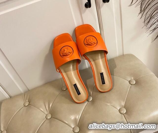 Low Cost Versace Logo Flat Slide Sandals Orange 033085