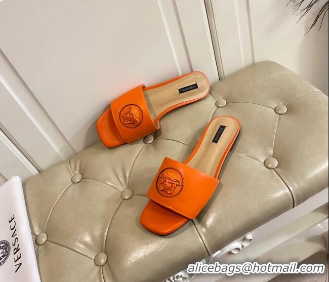 Low Cost Versace Logo Flat Slide Sandals Orange 033085