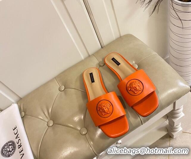 Low Cost Versace Logo Flat Slide Sandals Orange 033085