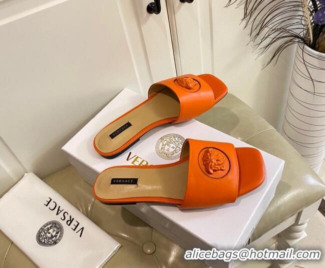 Low Cost Versace Logo Flat Slide Sandals Orange 033085